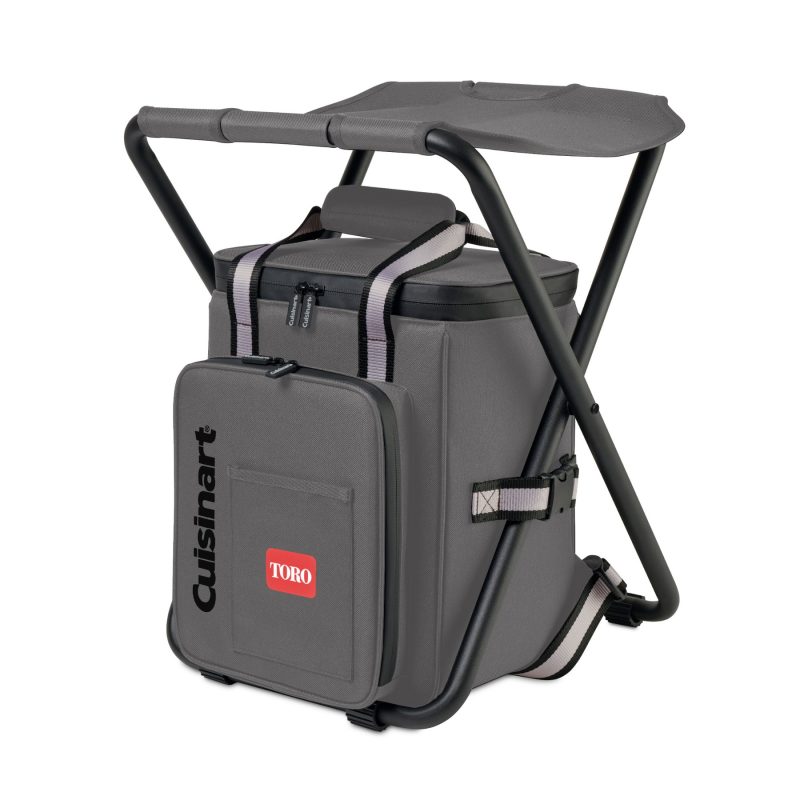 Custom Cuisinart Outdoors Folding Chair Backpack Cooler - Medium Grey with Company Logo - Personalized Bulk Corporate Gift