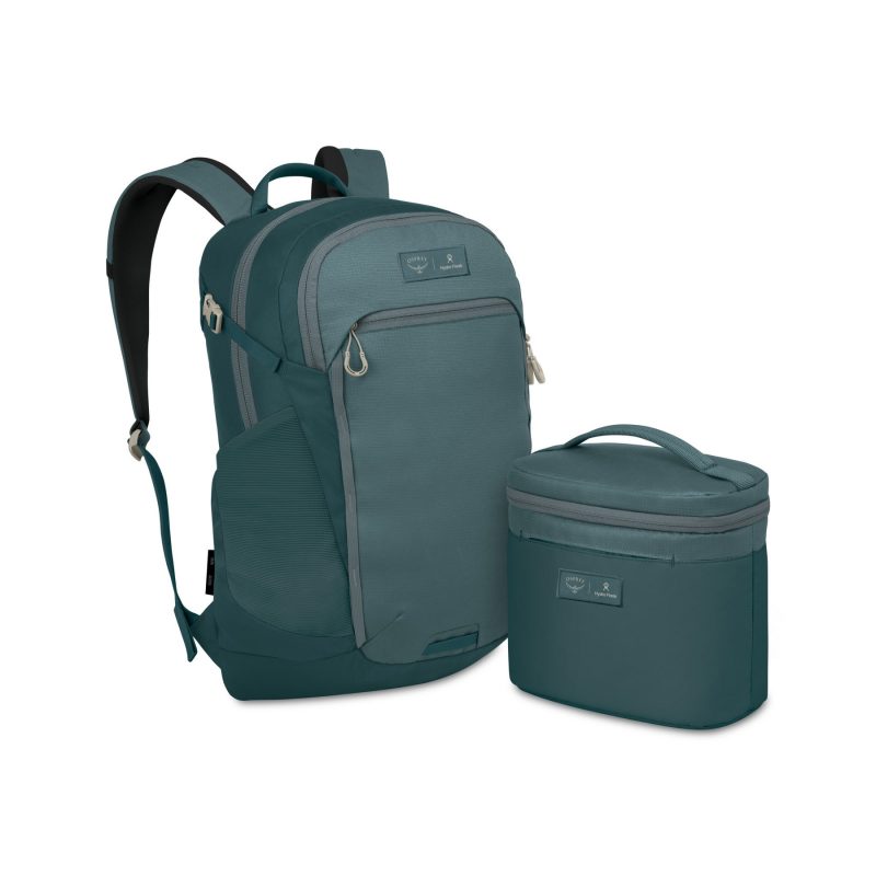 Custom Osprey Axis x Hydro Flask Backpack and Insulated Lunch Bag Bundle - Cascade Blue - Torrent Blue with Company Logo - Personalized Bulk Corporate Gift - 2