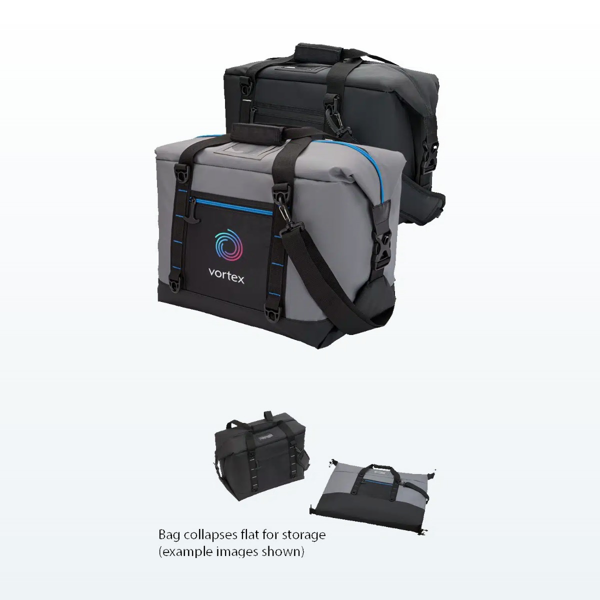 Custom Urban Peak collapsible cooler with a company logo, shown open and flattened for storage