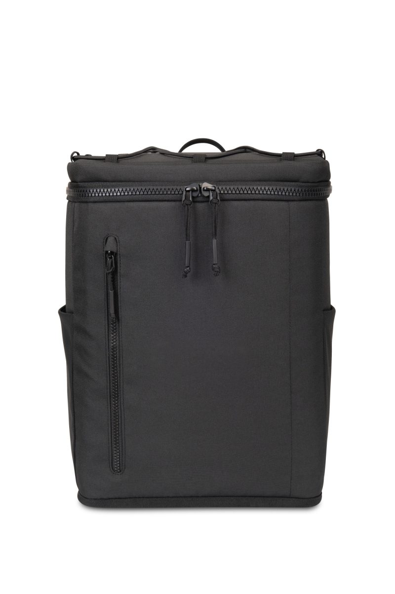 Custom Acadia Recycled rPET Backpack Cooler - Black with Company Logo - Personalized Bulk Corporate Gift - 1