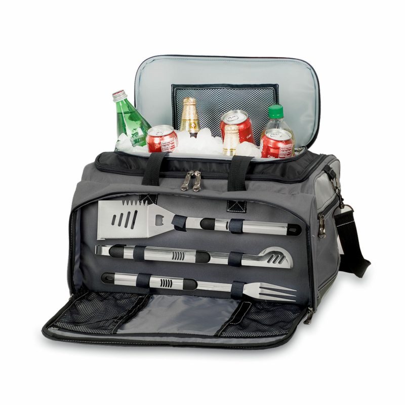 Custom Buccaneer All-In-One BBQ Grill/Cooler/Tote w/Charcoal Grill & BBQ Tools with Company Logo - Personalized Bulk Corporate Gift