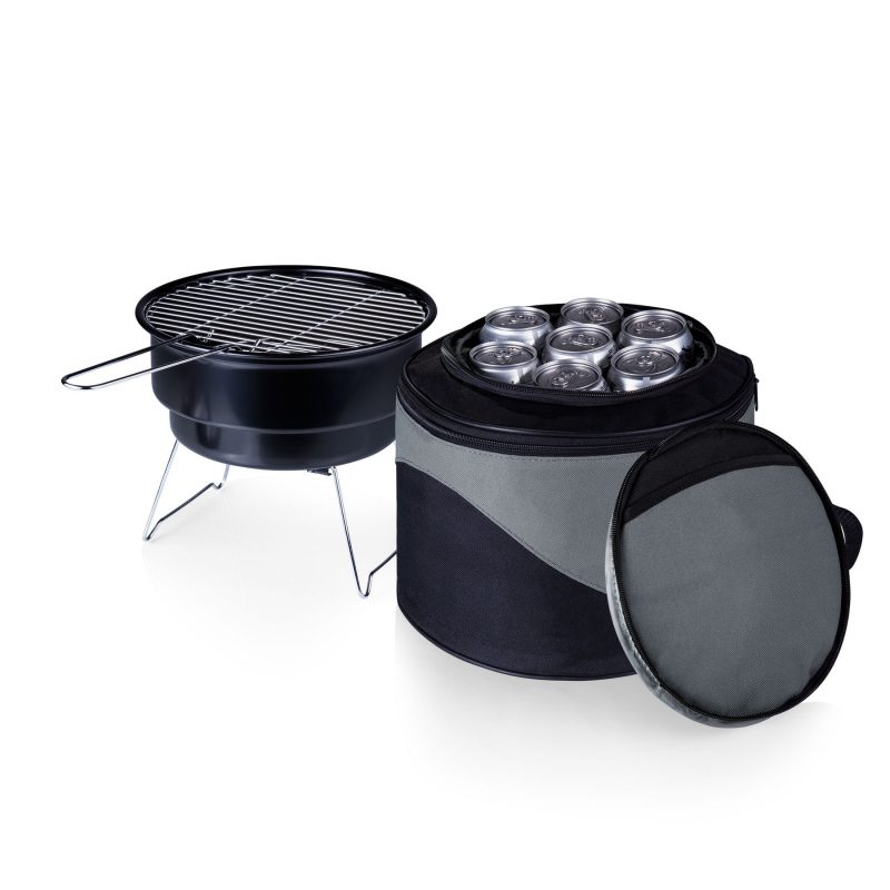 Custom Caliente Portable Charcoal BBQ Grill w/Cooler Tote Bag with Company Logo - Personalized Bulk Corporate Gift - 1