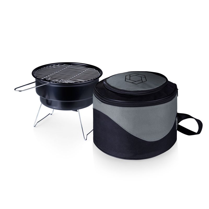Custom Caliente Portable Charcoal BBQ Grill w/Cooler Tote Bag with Company Logo - Personalized Bulk Corporate Gift