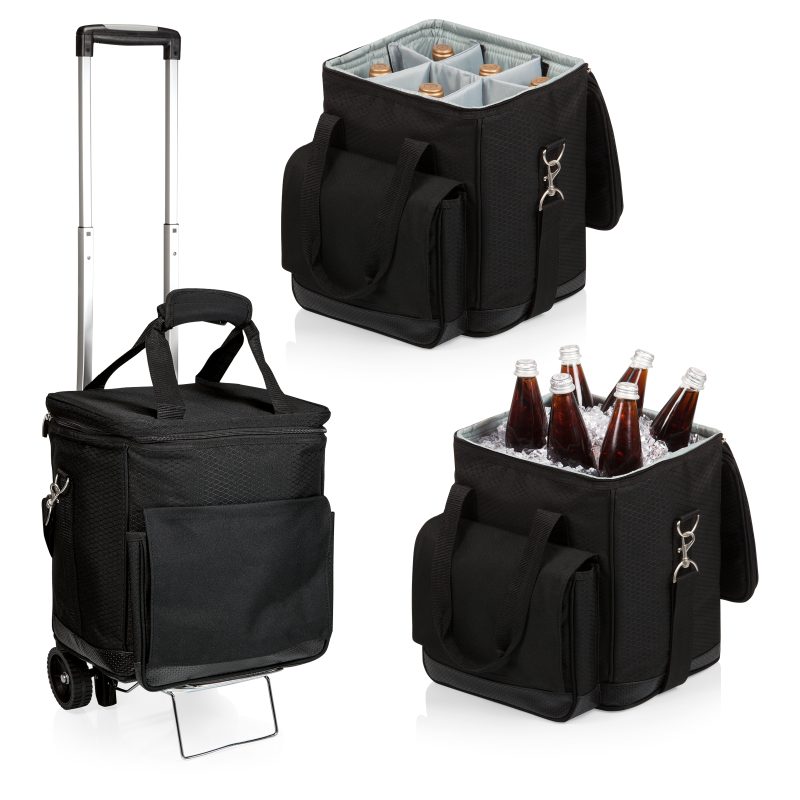 Custom Cellar 6-Bottle Insulated Wine Tote w/Removable Divider & Trolley with Company Logo - Personalized Bulk Corporate Gift - 4