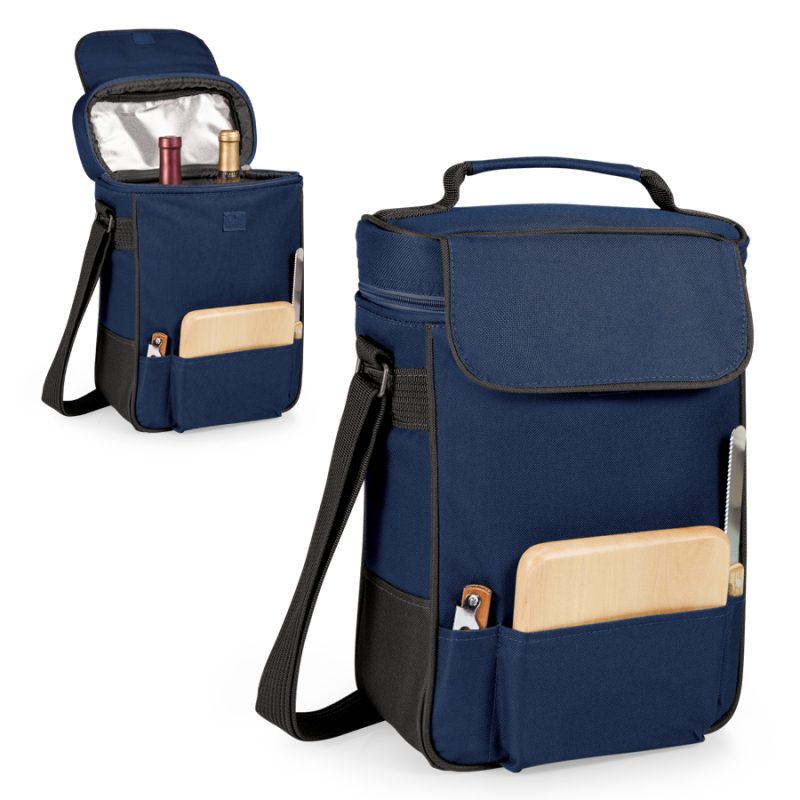 Custom Duet Insulated Two-Bottle Wine & Cheese Tote with Company Logo - Personalized Bulk Corporate Gift