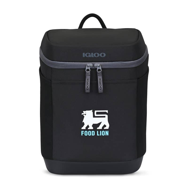 Custom Igloo Day Chiller Recycled Poly Backpack 12 Can Soft Cooler - Black with Company Logo - Personalized Bulk Corporate Gift