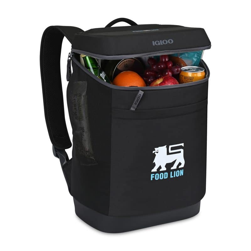 Custom Igloo Day Chiller Recycled Poly Backpack 24 Can Soft Cooler - Black with Company Logo - Personalized Bulk Corporate Gift - 3