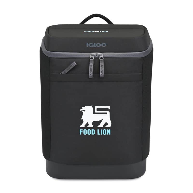 Custom Igloo Day Chiller Recycled Poly Backpack 24 Can Soft Cooler - Black with Company Logo - Personalized Bulk Corporate Gift
