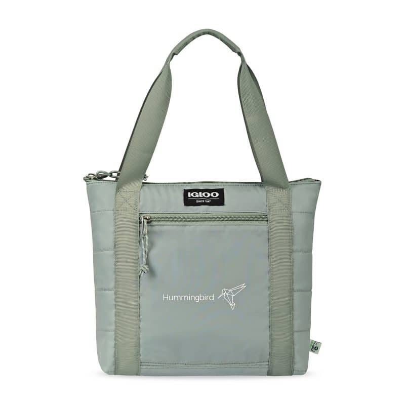 Custom Igloo Packable Puffer 10-Can Cooler Bag - Aqua Gray with Company Logo - Personalized Bulk Corporate Gift