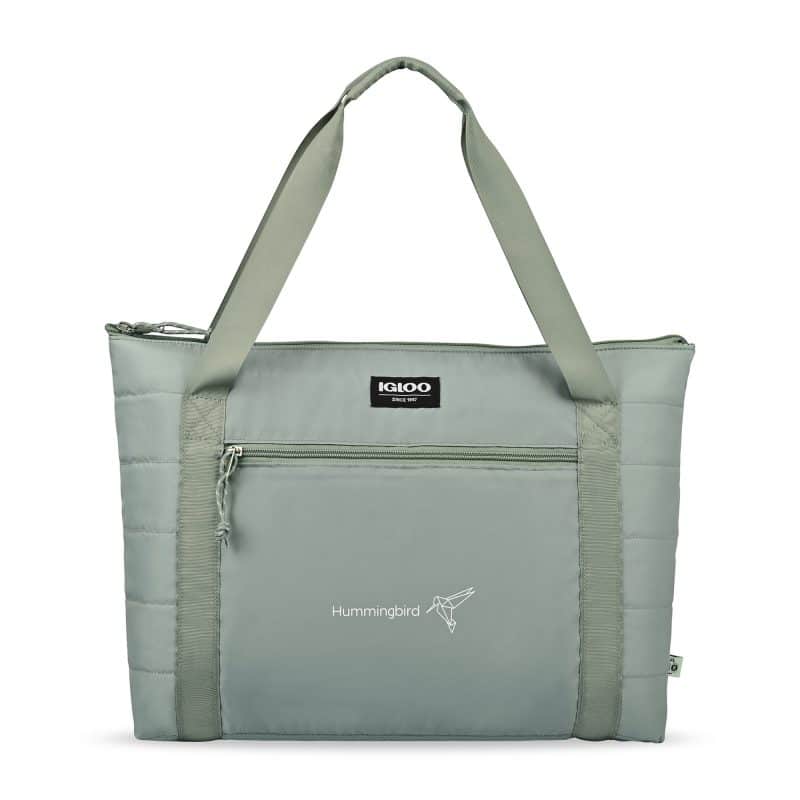 Custom Igloo Packable Puffer 20-Can Cooler Bag - Aqua Gray with Company Logo - Personalized Bulk Corporate Gift