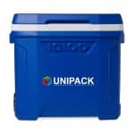 Custom Igloo Profile II 28 Qt Roller Cooler - White-Majestic Blue with Company Logo - Personalized Bulk Corporate Gift