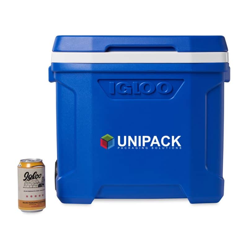 Custom Igloo Profile II 28 Qt Roller Cooler - White-Majestic Blue with Company Logo - Personalized Bulk Corporate Gift - 2