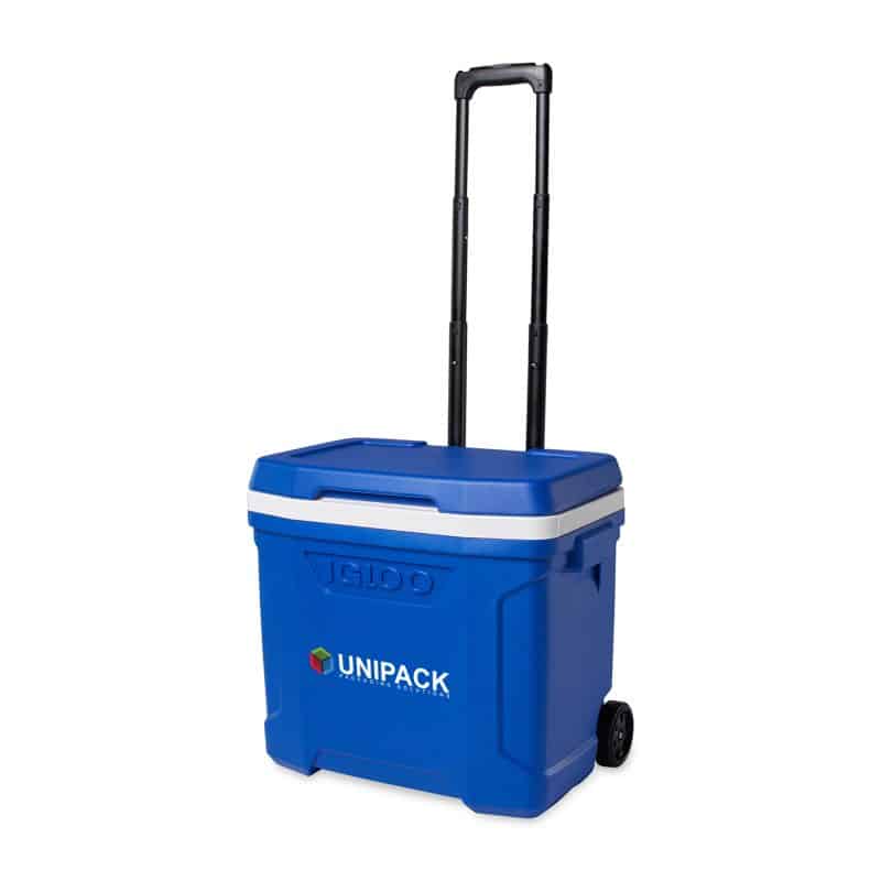 Custom Igloo Profile II 28 Qt Roller Cooler - White-Majestic Blue with Company Logo - Personalized Bulk Corporate Gift - 5