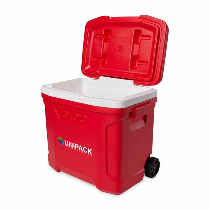 Custom Igloo Profile II 28 Qt Roller Cooler - White-Red Star with Company Logo - Personalized Bulk Corporate Gift - 5
