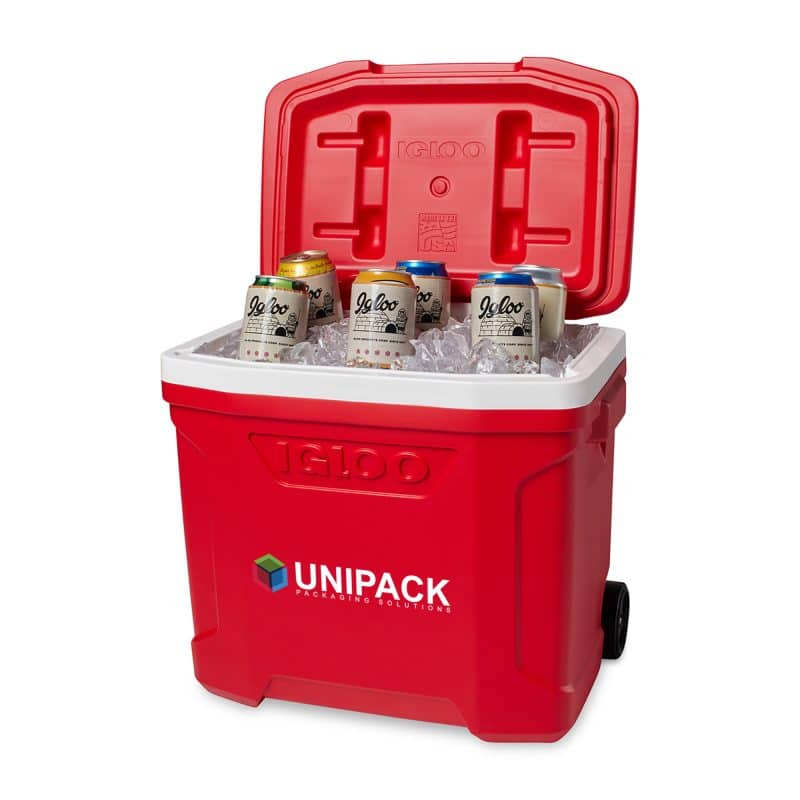Custom Igloo Profile II 28 Qt Roller Cooler - White-Red Star with Company Logo - Personalized Bulk Corporate Gift - 6
