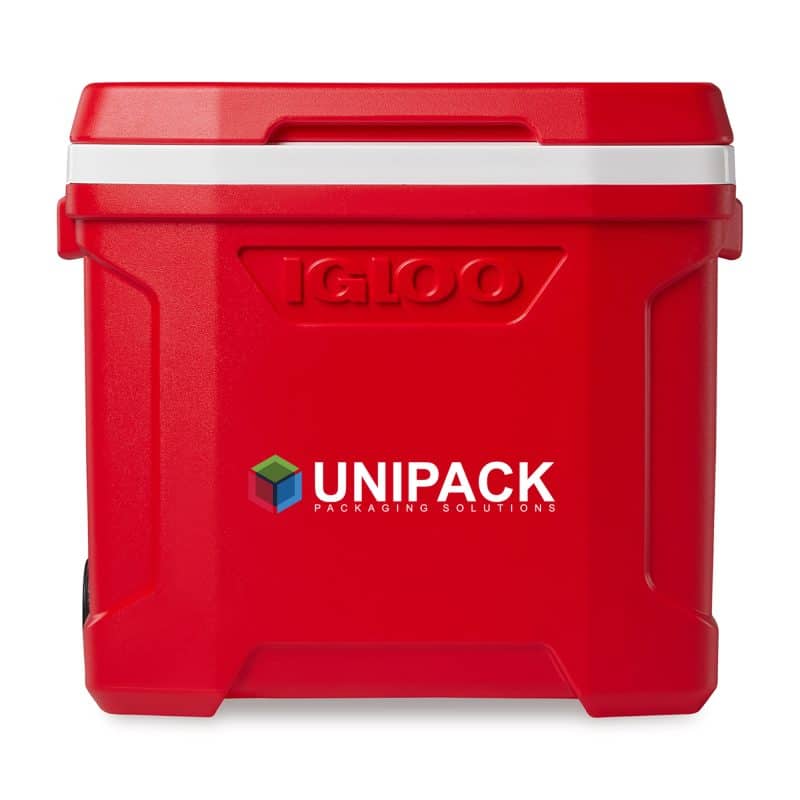 Custom Igloo Profile II 28 Qt Roller Cooler - White-Red Star with Company Logo - Personalized Bulk Corporate Gift