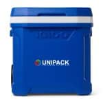 Custom Igloo Profile II 60 Qt Roller Cooler - White-Majestic Blue with Company Logo - Personalized Bulk Corporate Gift