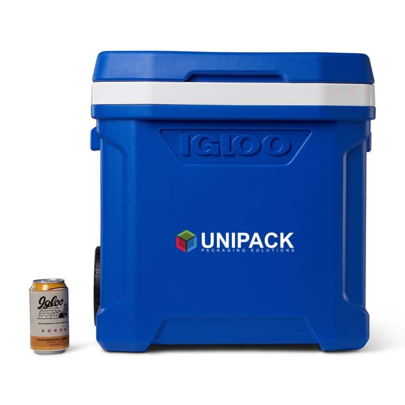 Custom Igloo Profile II 60 Qt Roller Cooler - White-Majestic Blue with Company Logo - Personalized Bulk Corporate Gift - 2