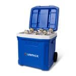Custom Igloo Profile II 60 Qt Roller Cooler - White-Majestic Blue with Company Logo - Personalized Bulk Corporate Gift - 3