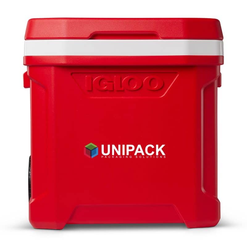 Custom Igloo Profile II 60 Qt Roller Cooler - White-Red Star with Company Logo - Personalized Bulk Corporate Gift