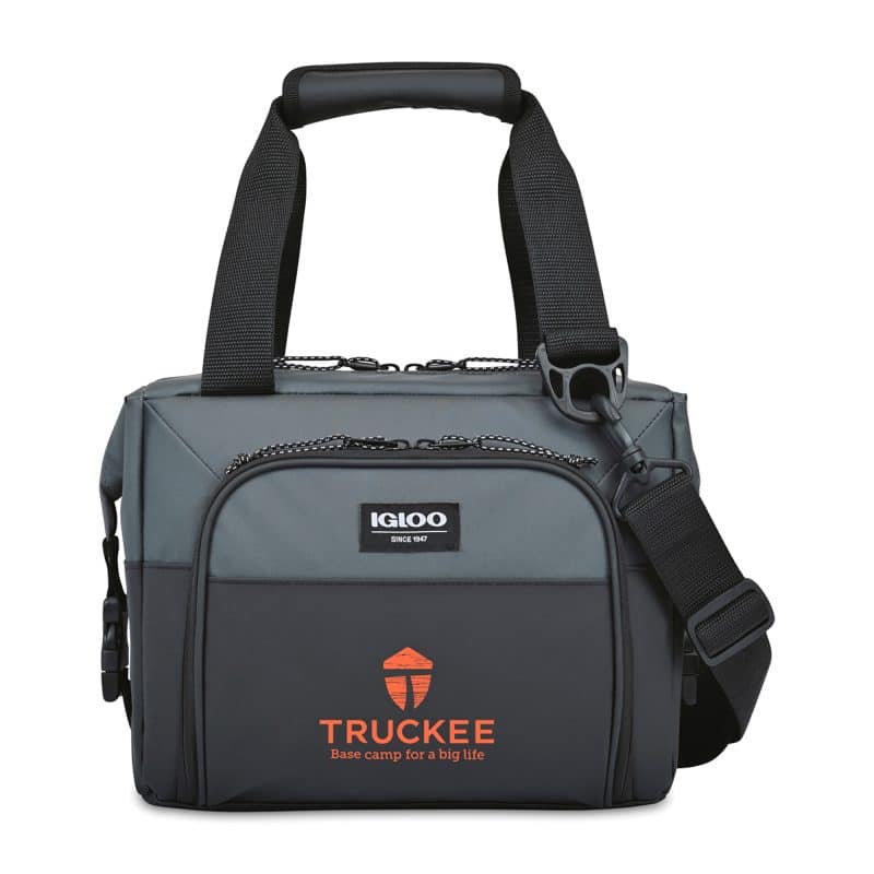 Custom Igloo Seadrift Snap Down 12 Can Cooler - Black-Grey with Company Logo - Personalized Bulk Corporate Gift