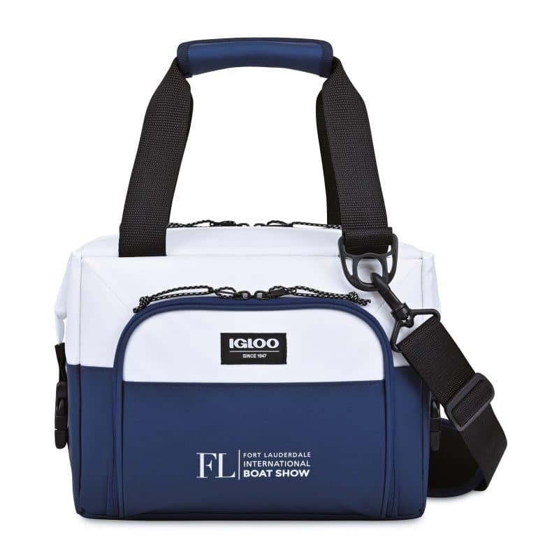 Custom Igloo Seadrift Snap Down 12 Can Cooler - Navy-White with Company Logo - Personalized Bulk Corporate Gift
