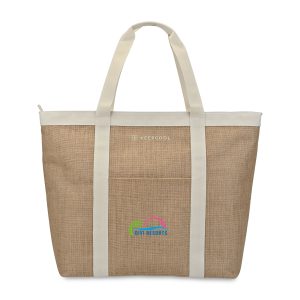 Custom KEEPCOOL Nairobi Jute Shopper Cooler - Natural with Company Logo - Personalized Bulk Corporate Gift