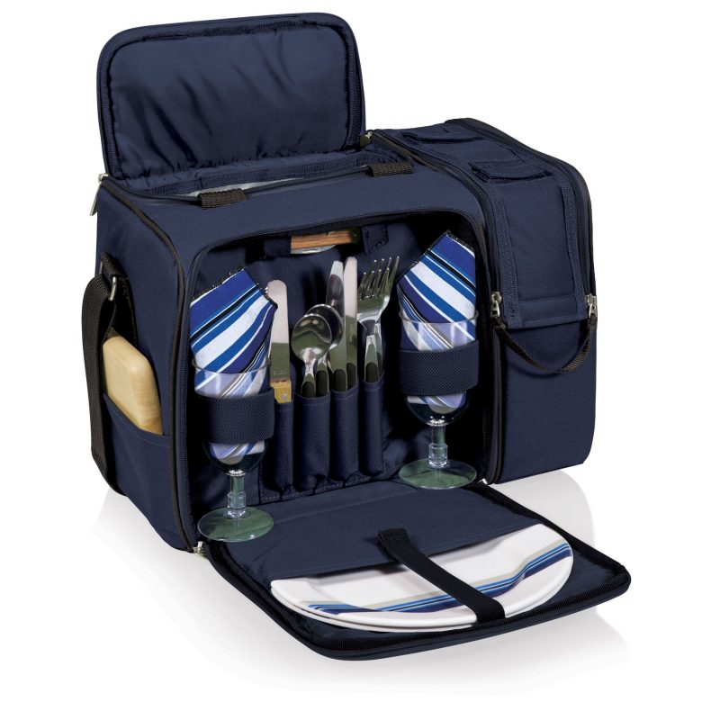 Custom Malibu - Picnic Tote w/Deluxe Picnic Service for 2 - Solid Colors with Company Logo - Personalized Bulk Corporate Gift - 2