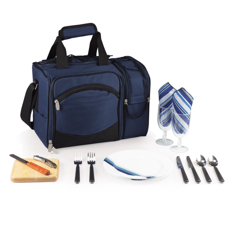 Custom Malibu - Picnic Tote w/Deluxe Picnic Service for 2 - Solid Colors with Company Logo - Personalized Bulk Corporate Gift - 3