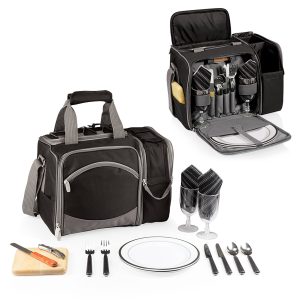 Custom Malibu - Picnic Tote w/Deluxe Picnic Service for 2 - Solid Colors with Company Logo - Personalized Bulk Corporate Gift