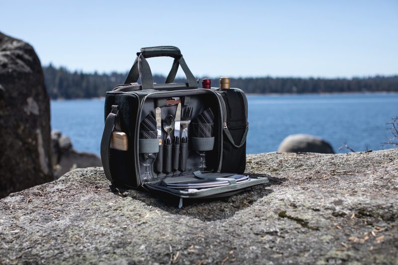 Custom Malibu - Picnic Tote w/Deluxe Picnic Service for 2 - Solid Colors with Company Logo - Personalized Bulk Corporate Gift - 4