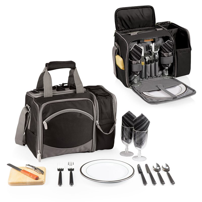 Custom Malibu - Picnic Tote w/Deluxe Picnic Service for 2 - Solid Colors with Company Logo - Personalized Bulk Corporate Gift