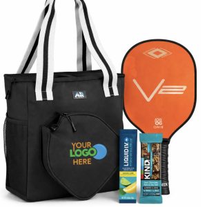 Custom Pickleball Tote Cooler Gift Set with Paddle with Company Logo - Personalized Bulk Corporate Gift