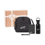 Custom Ready to Go Lunch Cooler & Water Bottle Onboarding Gift Set - Black with Company Logo - Personalized Bulk Corporate Gift