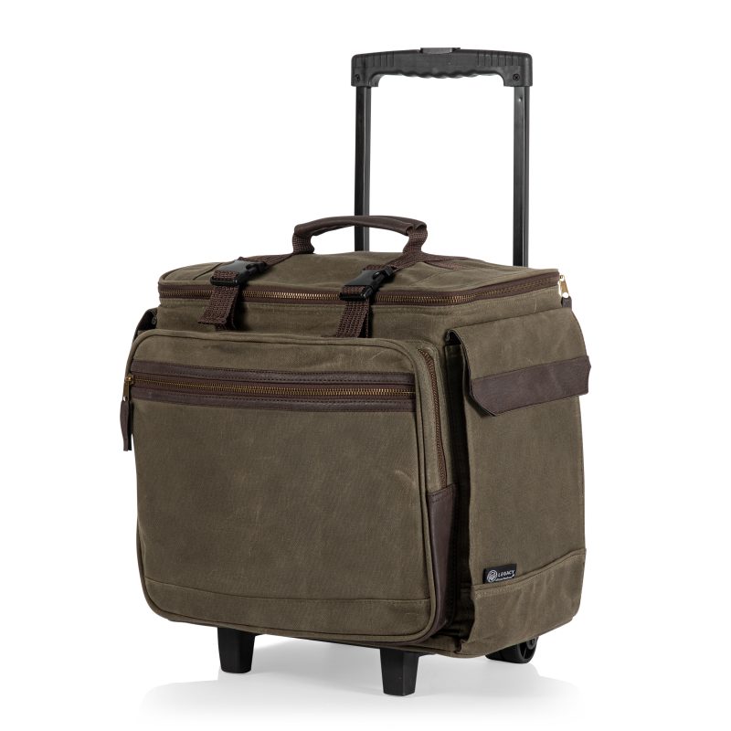 Custom Somm 12 Bottle Wine Tote with wheels- Khaki/Brown with Company Logo - Personalized Bulk Corporate Gift - 1