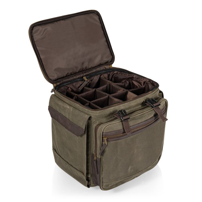 Custom Somm 12 Bottle Wine Tote with wheels- Khaki/Brown with Company Logo - Personalized Bulk Corporate Gift - 3