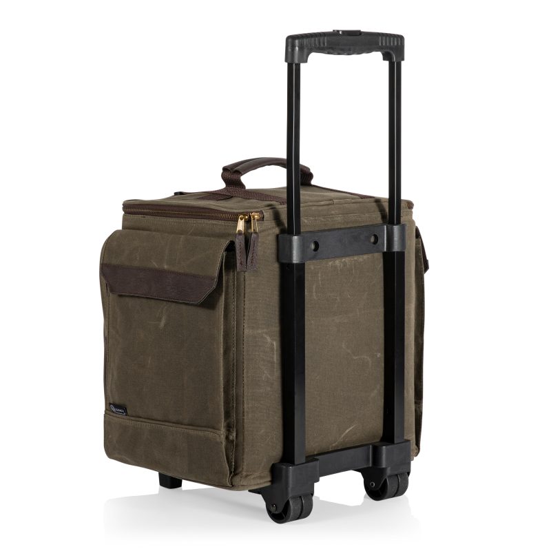 Custom Somm 12 Bottle Wine Tote with wheels- Khaki/Brown with Company Logo - Personalized Bulk Corporate Gift - 4