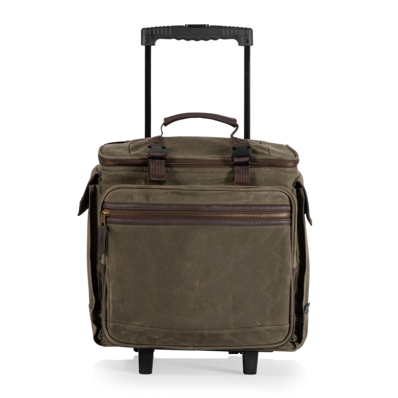 Custom Somm 12 Bottle Wine Tote with wheels- Khaki/Brown with Company Logo - Personalized Bulk Corporate Gift
