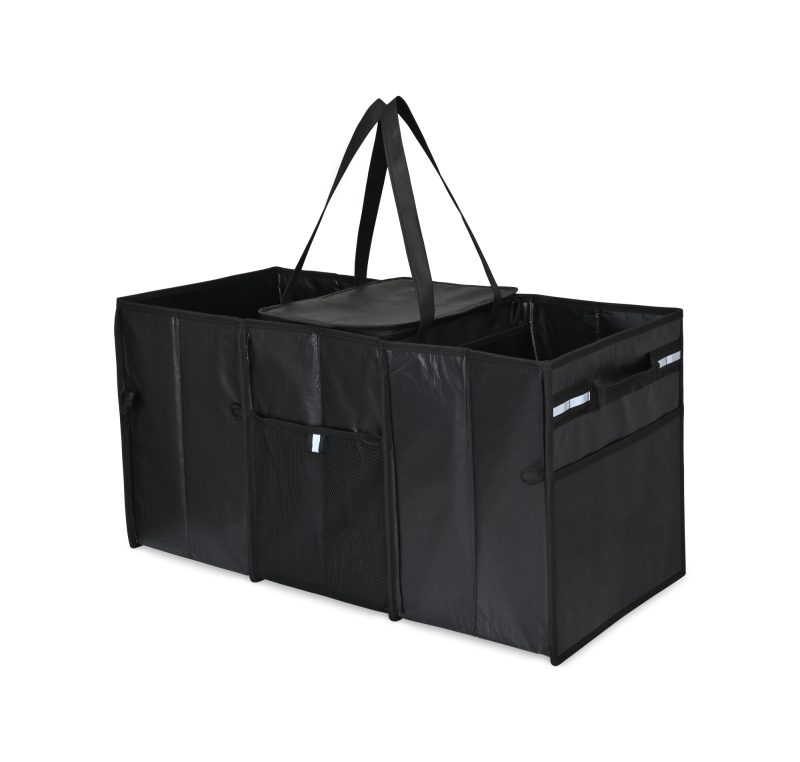 Custom Structure Laminated Recycled Non-Woven Cargo Box with Cooler - Black with Company Logo - Personalized Bulk Corporate Gift - 1