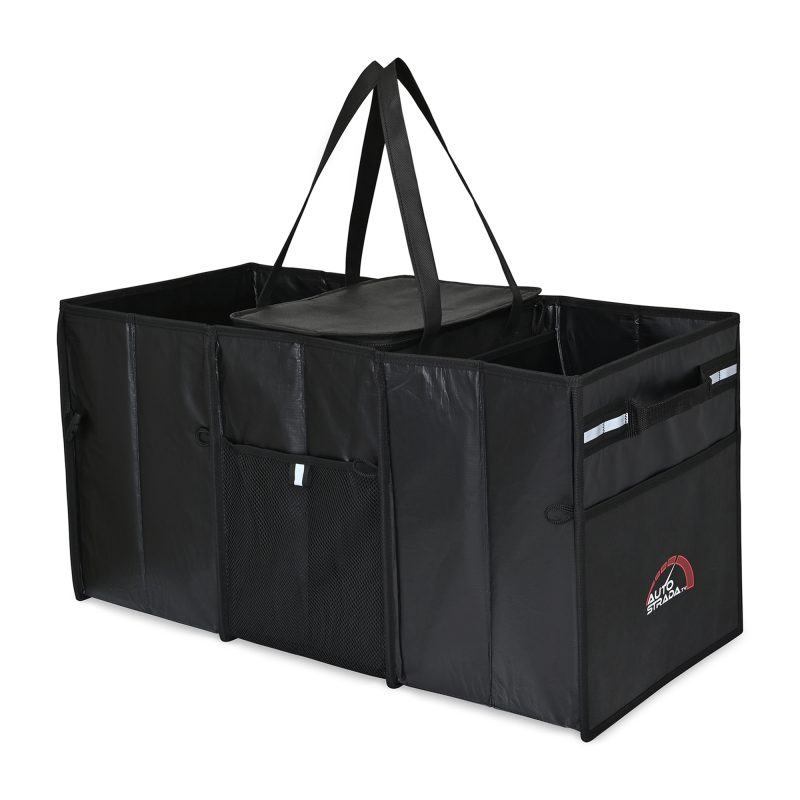 Custom Structure Laminated Recycled Non-Woven Cargo Box with Cooler - Black with Company Logo - Personalized Bulk Corporate Gift